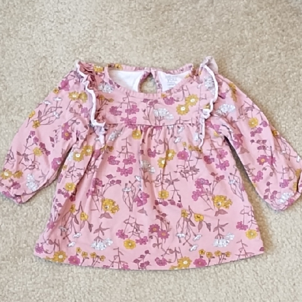 Carter's Blouse Girls Size 18 Months Ruffle Summer Flowers Pink Yellow White